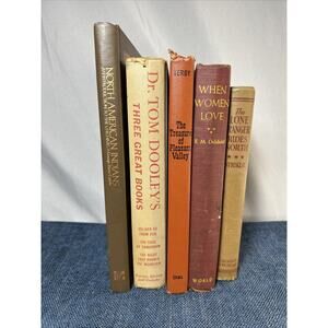 Lot Of 5 Old Hardcover Books Shades of Brown Vintage Props Or Staging Pieces
